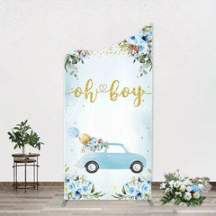 Aperturee - Oh Boy Blue Floral Car Arch Baby Shower Backdrop