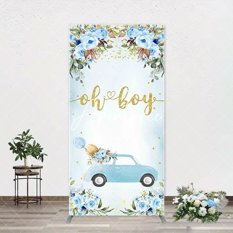 Aperturee - Oh Boy Blue Floral Car Arch Baby Shower Backdrop