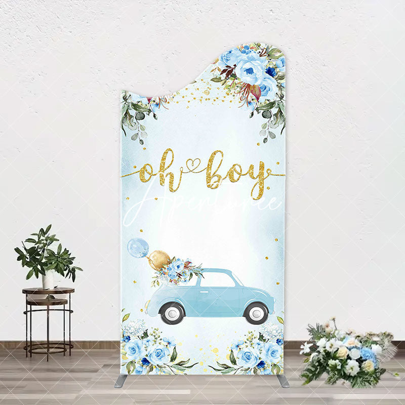 Aperturee - Oh Boy Blue Floral Car Arch Baby Shower Backdrop