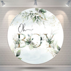 Aperturee Oh Boy Boho Green Leaves Round Baby Shower Backdrop