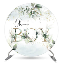 Aperturee Oh Boy Boho Green Leaves Round Baby Shower Backdrop