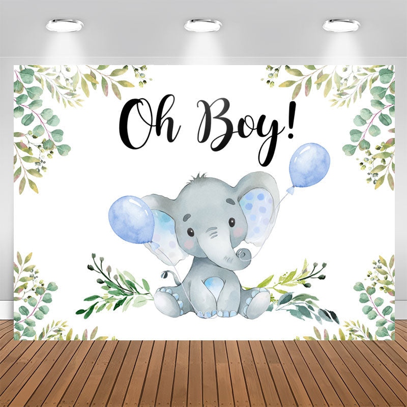 Aperturee - Oh Boy Elephant Balloon Gender Baby Shower Backdrop