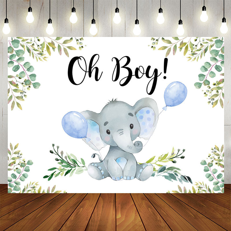 Aperturee - Oh Boy Elephant Balloon Gender Baby Shower Backdrop