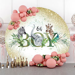 Aperturee - Oh Boy Glitter Animals Round Baby Shower Backdrop