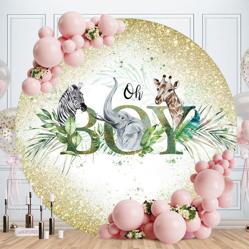 Aperturee - Oh Boy Glitter Animals Round Baby Shower Backdrop