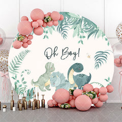 Aperturee Oh Boy Green Dinosaur Round Baby Shower Backdrop