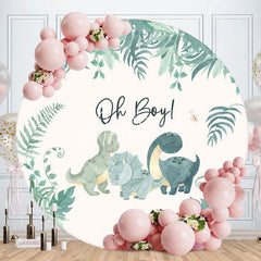 Aperturee Oh Boy Green Dinosaur Round Baby Shower Backdrop