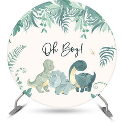 Aperturee Oh Boy Green Dinosaur Round Baby Shower Backdrop