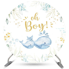 Aperturee Oh Boy Whale Green Leaves Round Backdrop For Baby Shower