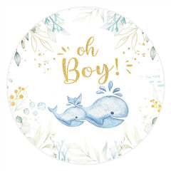 Aperturee Oh Boy Whale Green Leaves Round Backdrop For Baby Shower