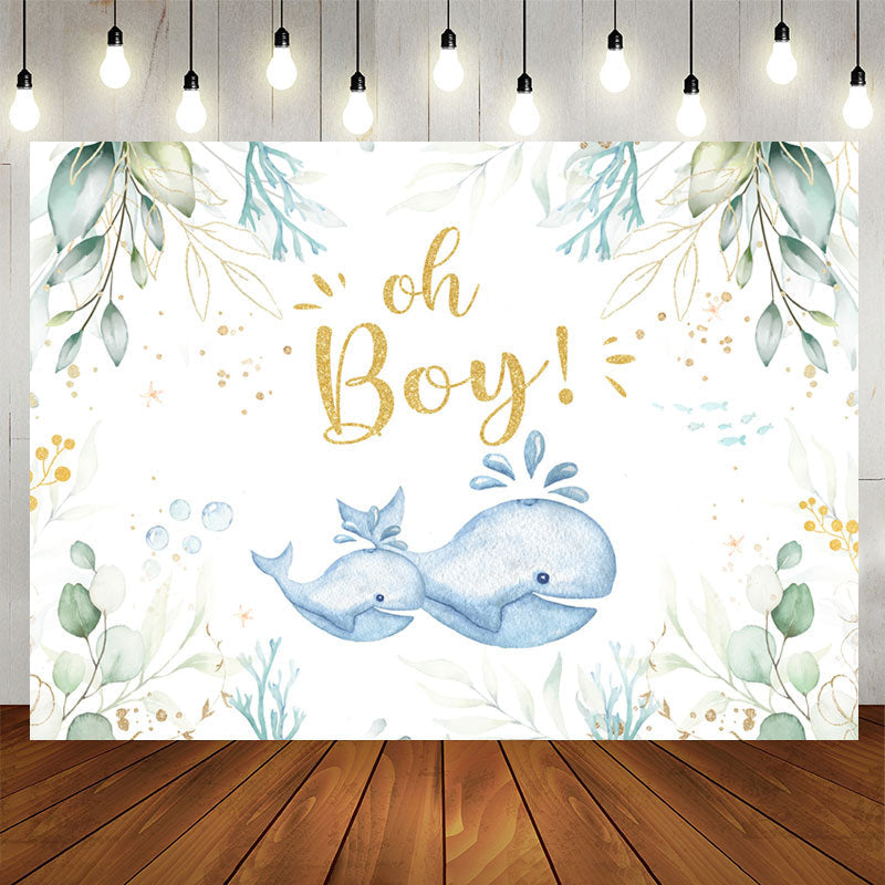 Aperturee - Oh Boy Whale Green Photoshoot Backdrop for Baby Shower