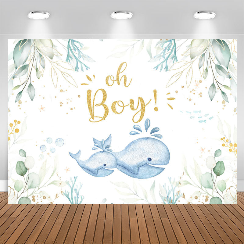 Aperturee - Oh Boy Whale Green Photoshoot Backdrop for Baby Shower