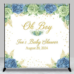 Aperturee - Oh Boy White Blue Floral Custom Baby Shower Backdrop