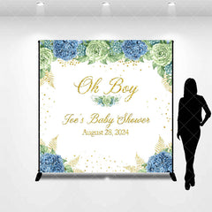 Aperturee - Oh Boy White Blue Floral Custom Baby Shower Backdrop