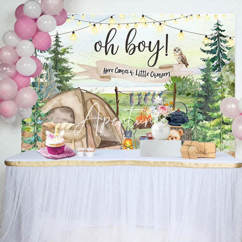 Aperturee - Oh Boy Wild Camping Teddy Bear Baby Shower Backdrop