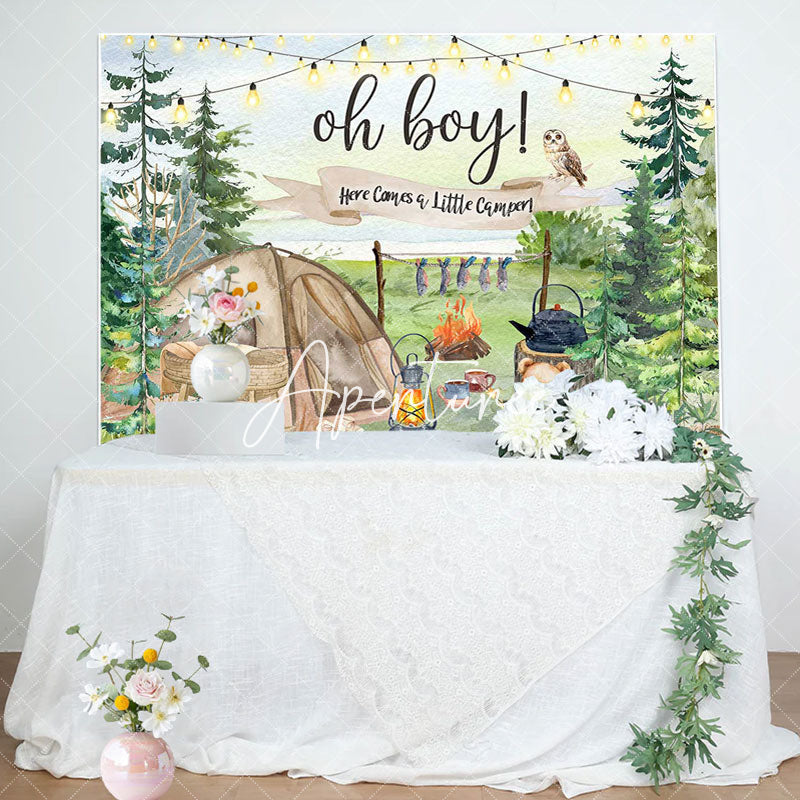 Aperturee - Oh Boy Wild Camping Teddy Bear Baby Shower Backdrop