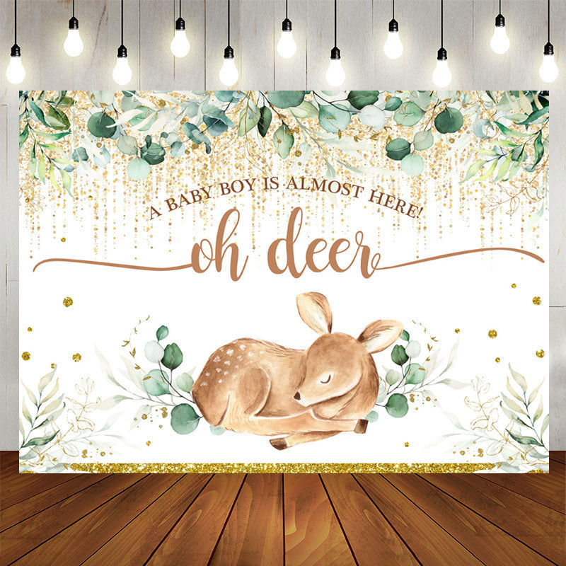 Aperturee - Oh Deer A Boy Is Almost Here Baby Shower Backdrop