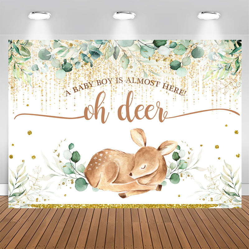 Aperturee - Oh Deer A Boy Is Almost Here Baby Shower Backdrop