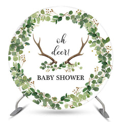 Aperturee Oh Deer Antlers Leaves Round Baby Shower Backdrop