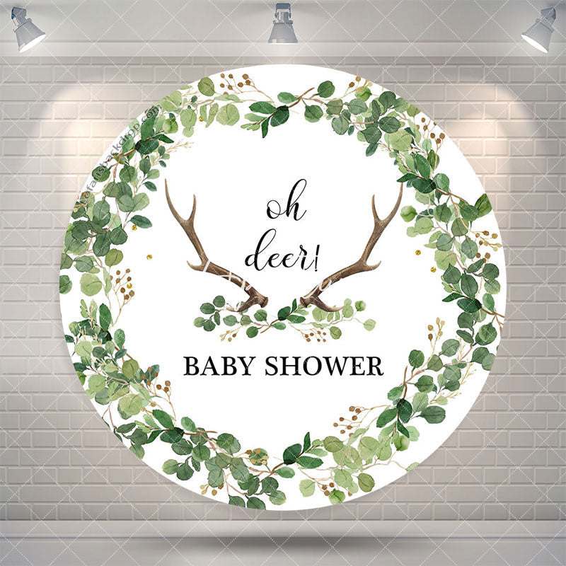 Aperturee Oh Deer Antlers Leaves Round Baby Shower Backdrop