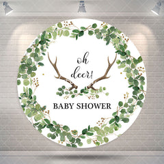 Aperturee Oh Deer Antlers Leaves Round Baby Shower Backdrop