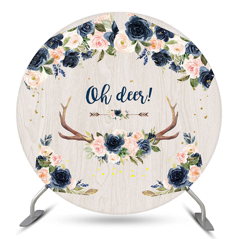 Aperturee Oh Deer Flowers Antler Round Baby Shower Backdrop