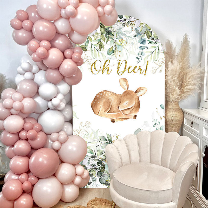 Aperturee - Oh Deer Greenery Baby Shower Double Sided Arch Backdrop