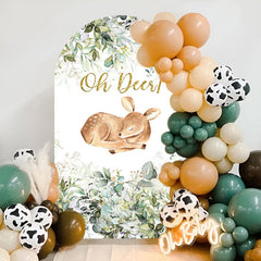 Aperturee - Oh Deer Greenery Baby Shower Double Sided Arch Backdrop