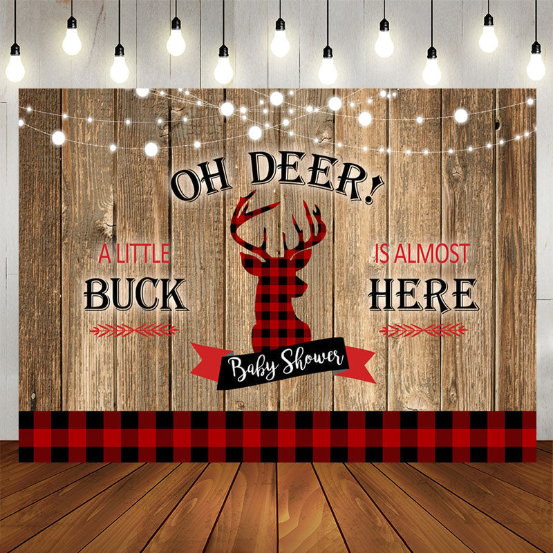 Aperturee - Oh Deer Red and Black Checkerboard Baby Shower Backdrop