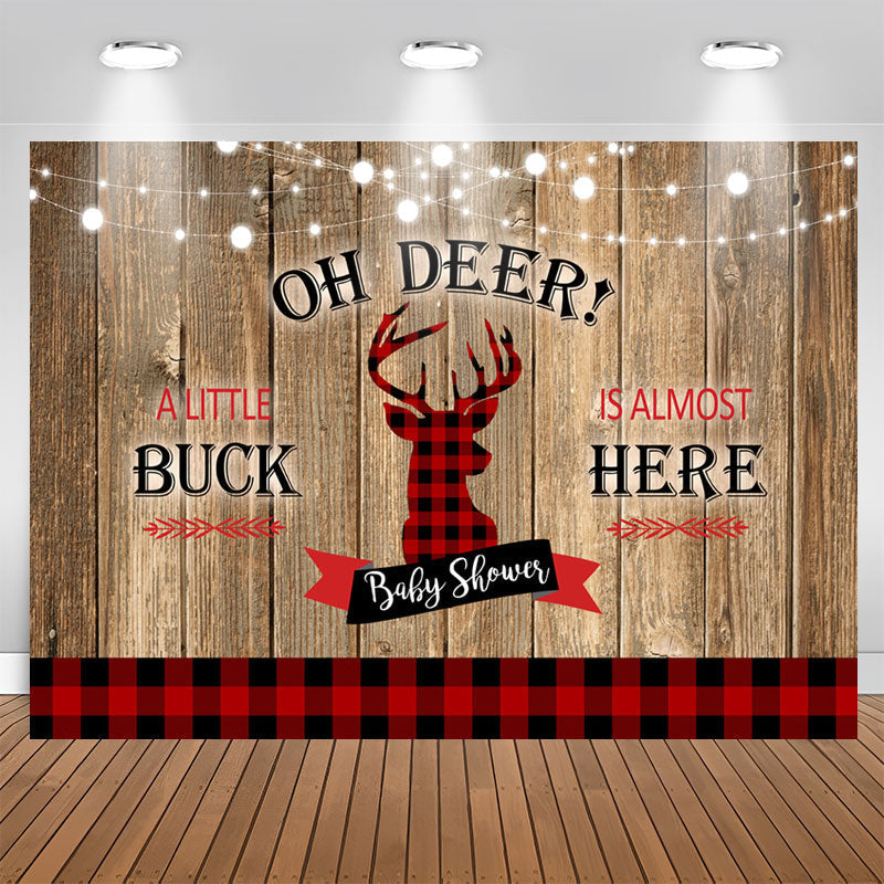 Aperturee - Oh Deer Red and Black Checkerboard Baby Shower Backdrop