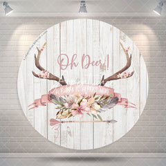 Aperturee Oh Deer White Wooden Circle Baby Shower Backdrop