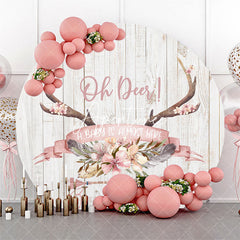 Aperturee Oh Deer White Wooden Circle Baby Shower Backdrop