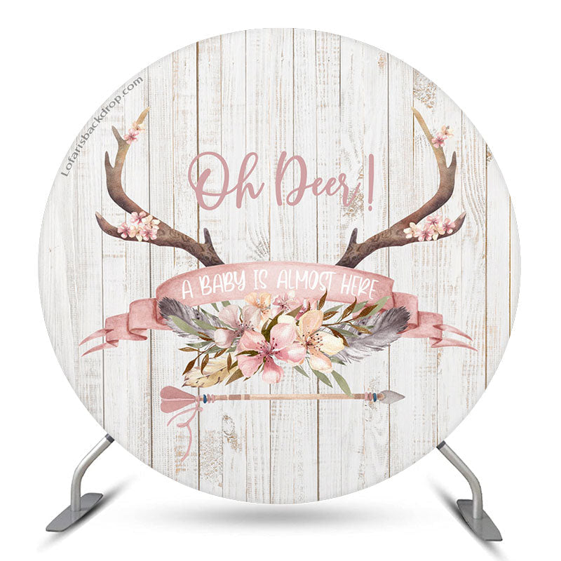 Aperturee Oh Deer White Wooden Circle Baby Shower Backdrop