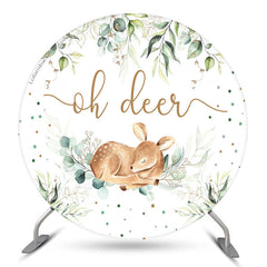 Aperturee Oh Deer Wild Leaves Round Baby Shower Backdrop