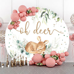 Aperturee Oh Deer Wild Leaves Round Baby Shower Backdrop