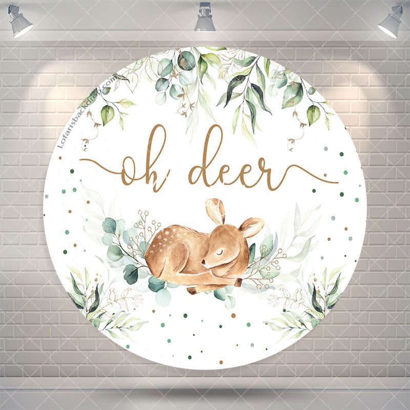 Aperturee Oh Deer Wild Leaves Round Baby Shower Backdrop