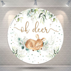 Aperturee Oh Deer Wild Leaves Round Baby Shower Backdrop