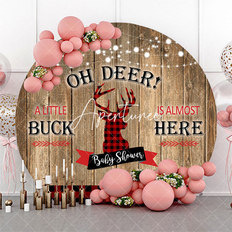 Aperturee Oh Deer Wooden Gingham Circle Baby Shower Backdrop