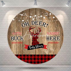 Aperturee Oh Deer Wooden Gingham Circle Baby Shower Backdrop