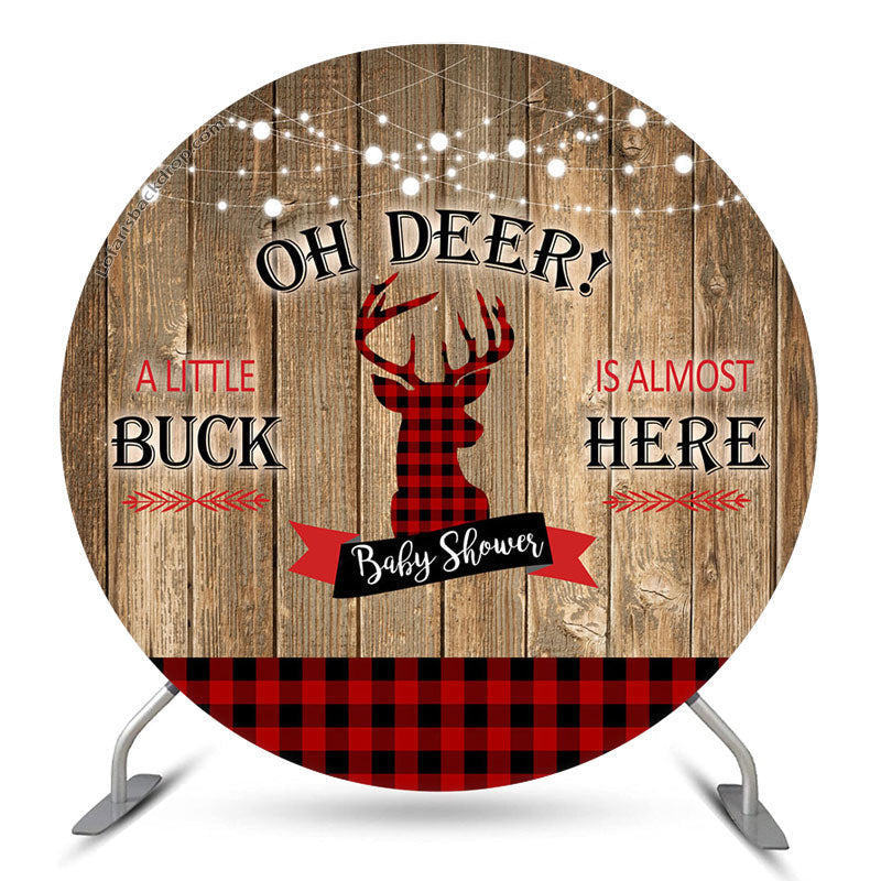 Aperturee Oh Deer Wooden Gingham Circle Baby Shower Backdrop