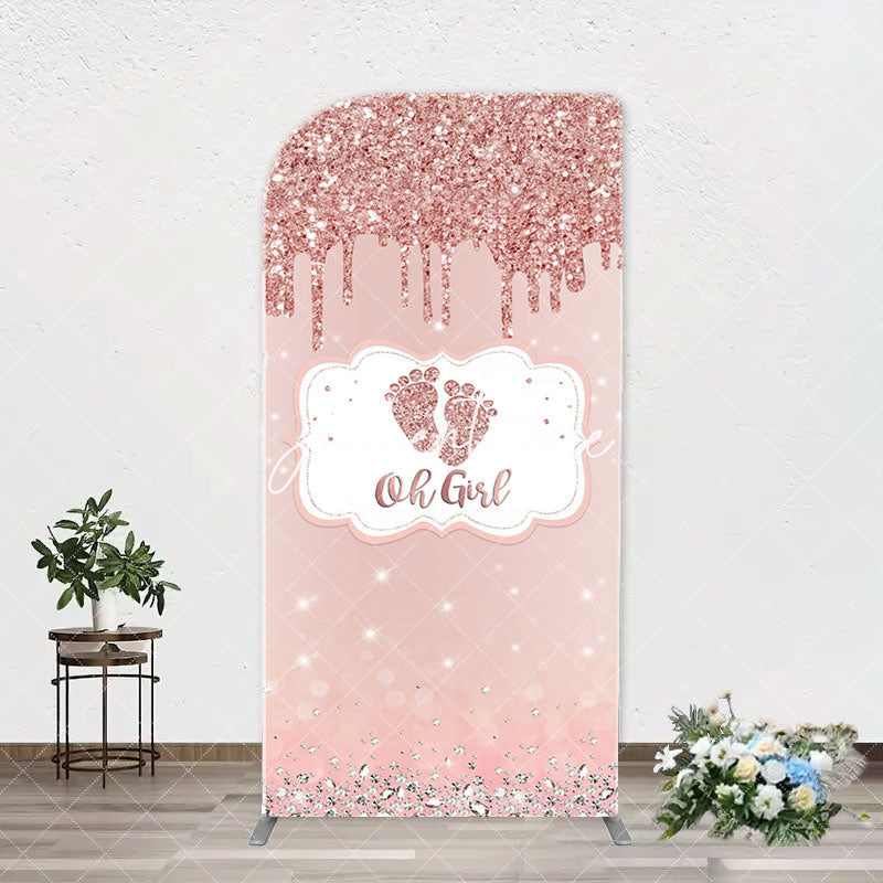 Aperturee - Oh Girl Rose Gold Glitter Arch Baby Shower Backdrop