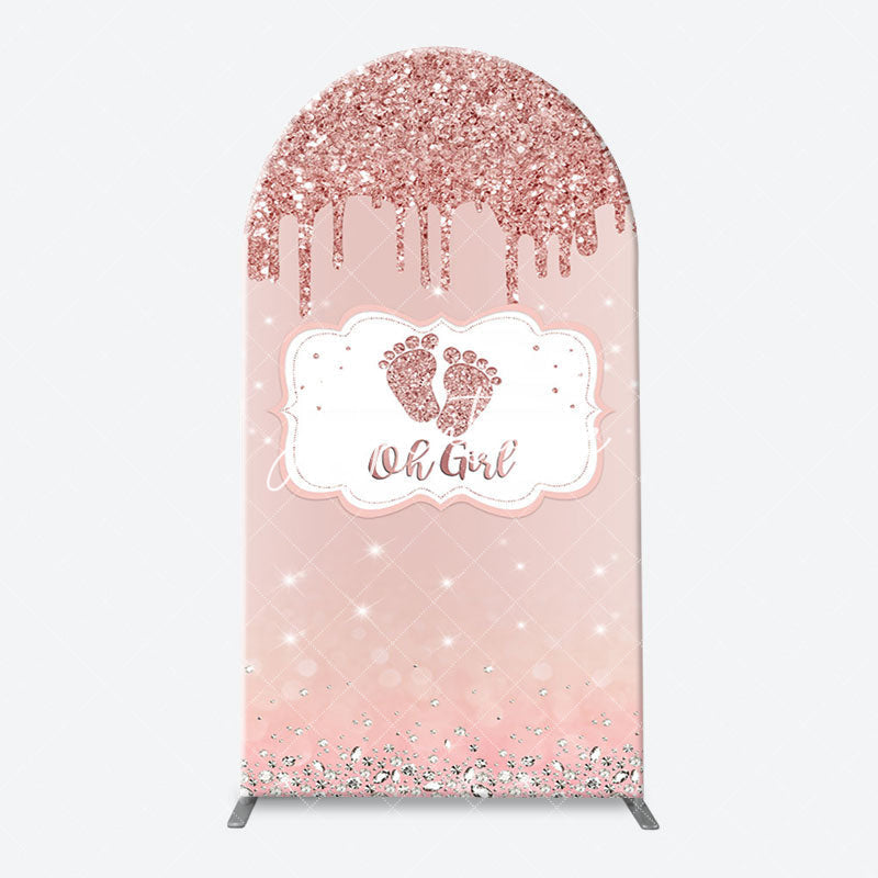 Aperturee - Oh Girl Rose Gold Glitter Arch Baby Shower Backdrop