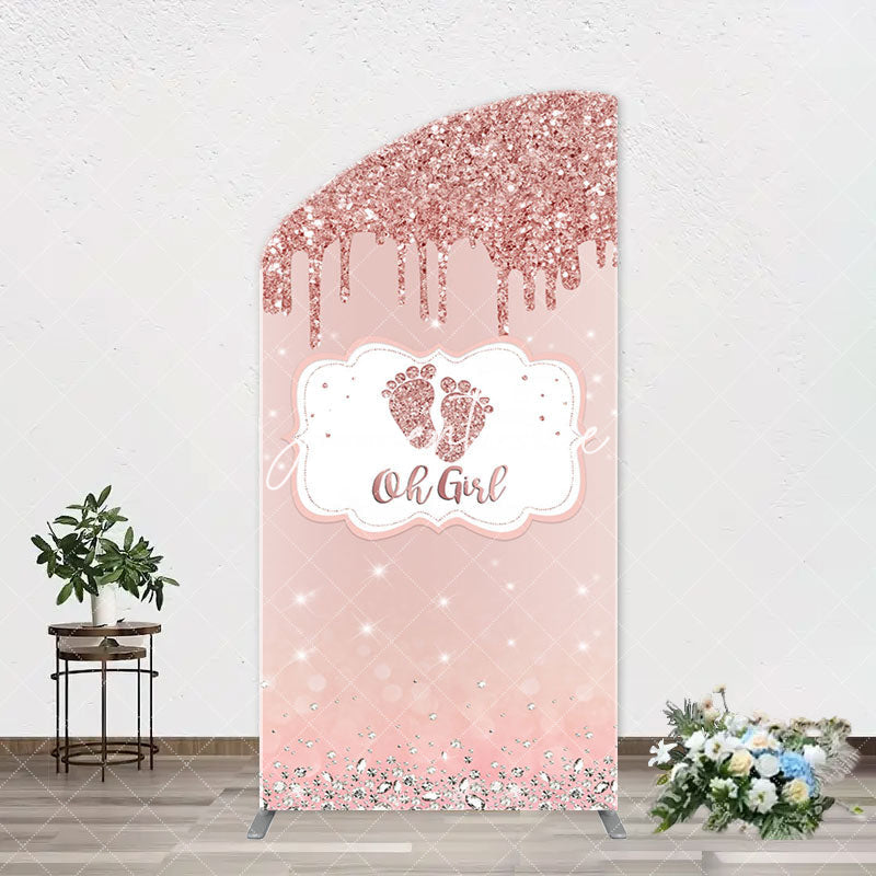 Aperturee - Oh Girl Rose Gold Glitter Arch Baby Shower Backdrop