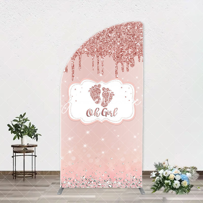 Aperturee - Oh Girl Rose Gold Glitter Arch Baby Shower Backdrop