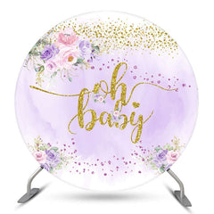 Aperturee Oh Purple Floral Glitter Baby Shower Round Backdrop