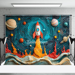 Aperturee - Oil Paint Planet Rocket Birthday Cake Smash Backdrop