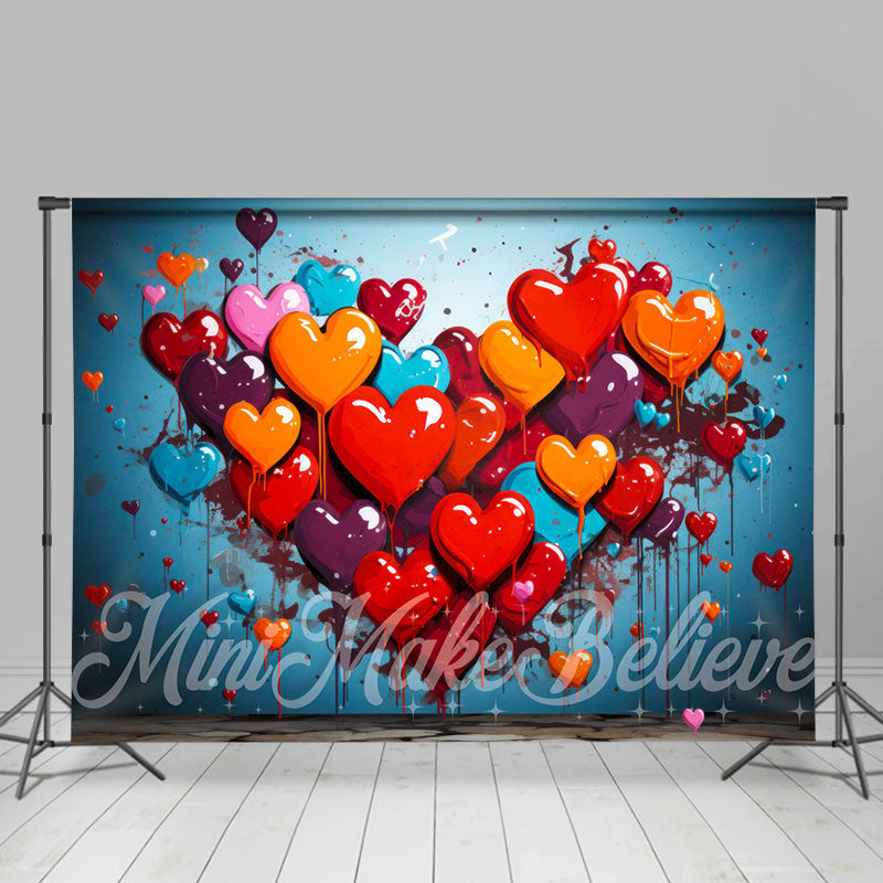 Aperturee - Oil Paint Red And Blue Heart Valentines Day Backdrop