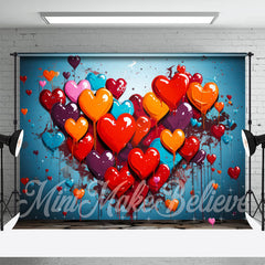 Aperturee - Oil Paint Red And Blue Heart Valentines Day Backdrop