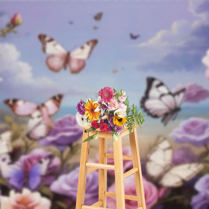 Aperturee - Oil Painting Colorful Rose Butterfly Spring Backdrop