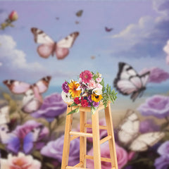 Aperturee - Oil Painting Colorful Rose Butterfly Spring Backdrop